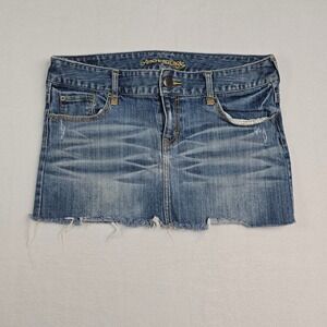 Vintage Y2K American Eagle Denim Skirt Blue Distressed Frayed Hem micro mini 12